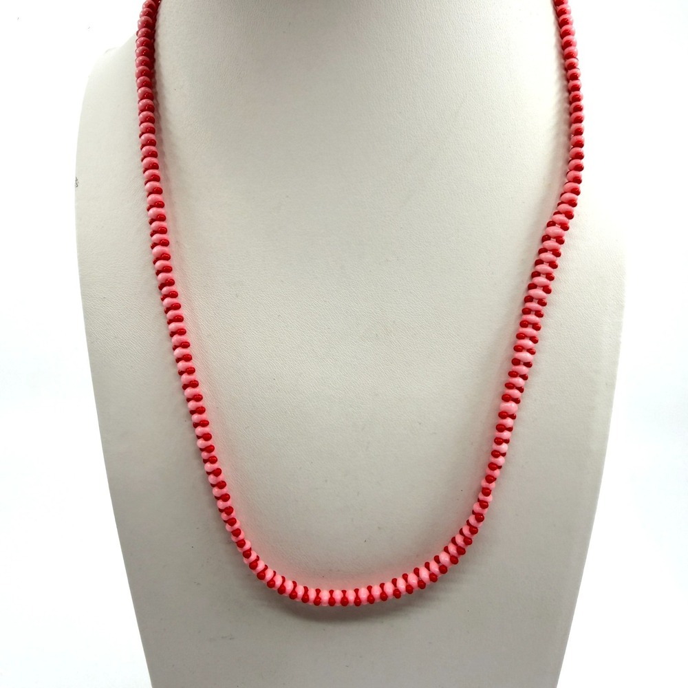 Vibrant Pink & Red Beaded Necklace with Coin Clasp - Boho Festival Jewelry